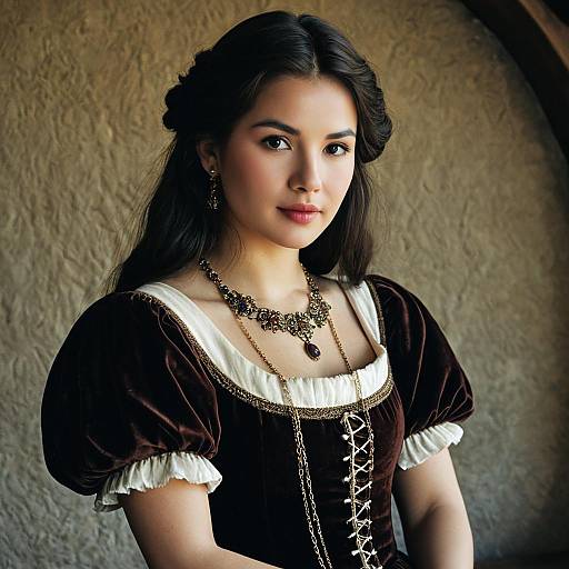 Woman in Medieval Dress with Jewelry
