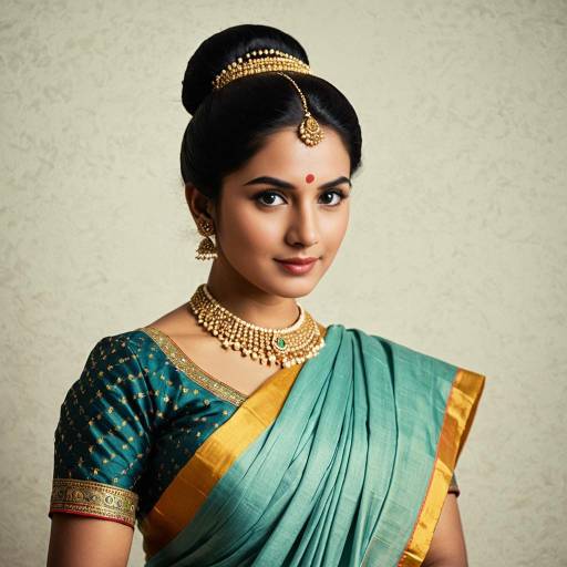 Elegant Indian Woman in Traditional Saree and Jewelry