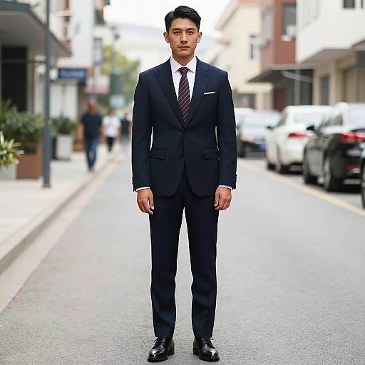 Man in Formal Suit Standing on Street
