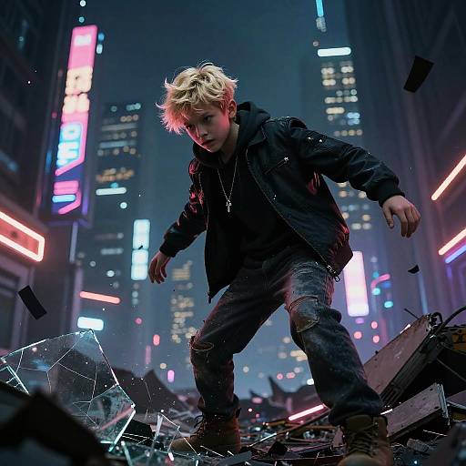 Blonde Teen in Futuristic Dystopian City