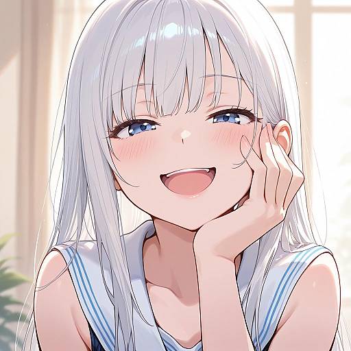 Smug White-Haired Girl Portrait
