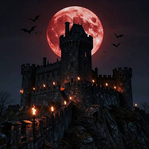 Dark Castle Under Blood Moon
