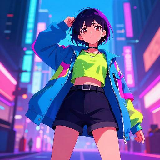 Anime Girl in Neon Urban Streetwear