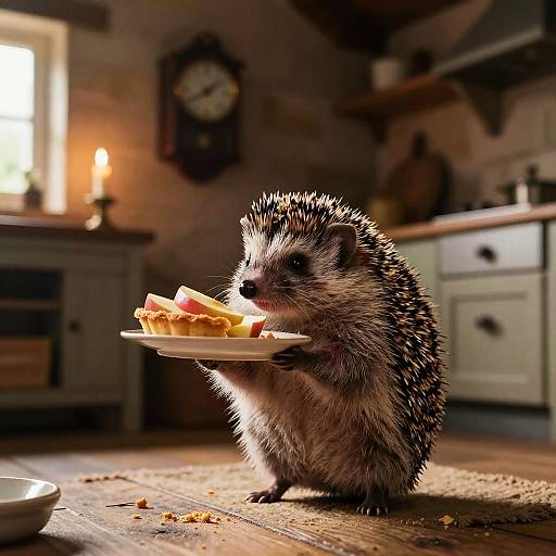 Rustic Candlelit Hedgehog Kitchen Scene