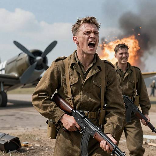 Intense WWII Soldiers Amidst Chaos