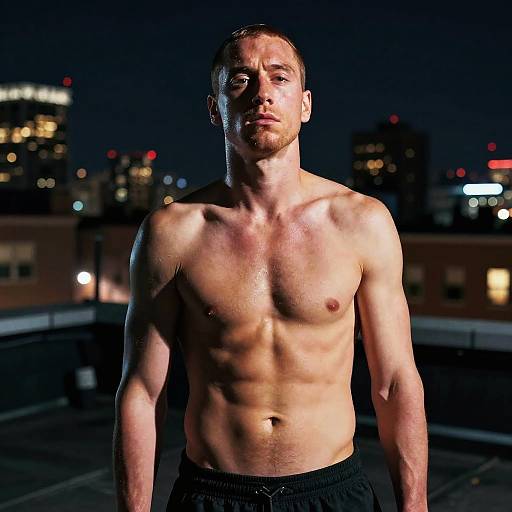 Eminem Shirtless on Urban Rooftop