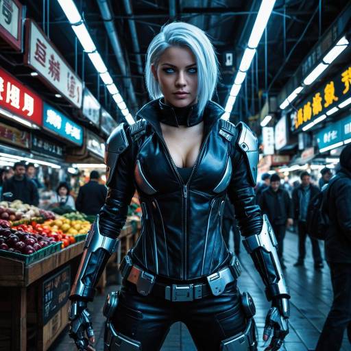 Futuristic Woman in Cyberpunk Market