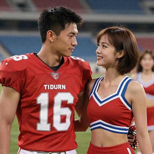 Cheerleader and Fan Connection in Stadium
