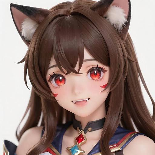 Anime Girl with Cat Ears in Detail