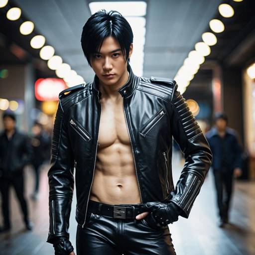 Bold Kazuya Mishima Cosplay in Leather