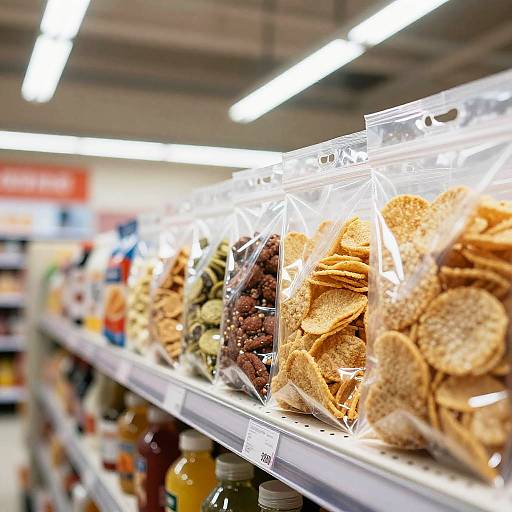 Transparent Chip Bags on Store Shelf