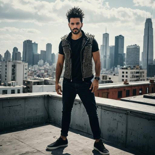 Latin American Man with Spiky Hair on Urban Rooftop