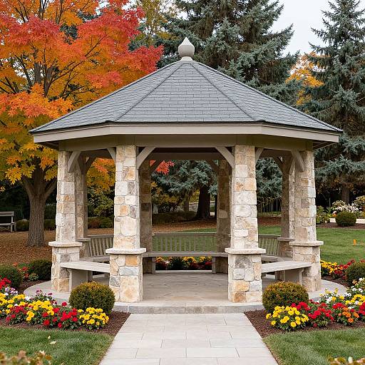 Elegant Stone Gazebo in Autumn Garden