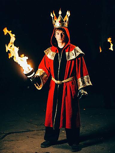 Young Male in Royal Fire Costume Holding Torch