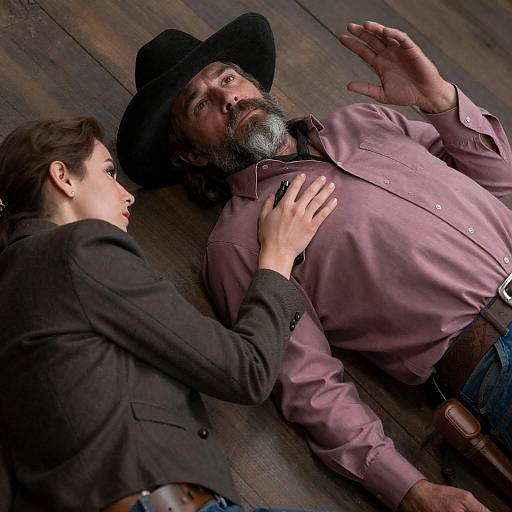 Western Scene with Man and Woman on Wooden Floor