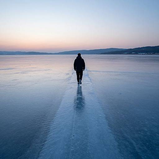 Solitary Figure on Frozen Twilight Path