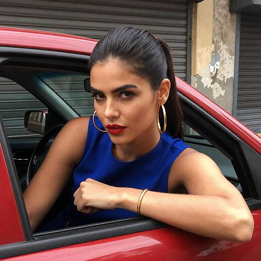 Chic Woman in Red Car Portrait