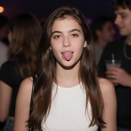 Playful Young Woman in a Lively Setting