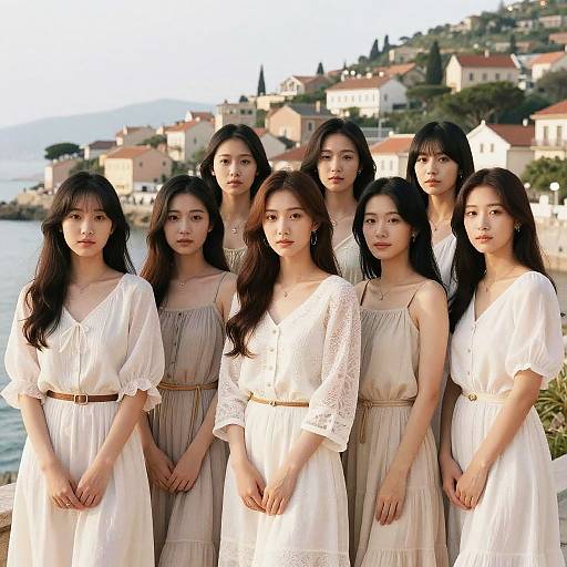 Serene Coastal Gathering of Young Women