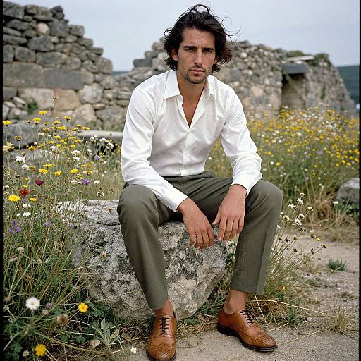 Contemplative Man Amid Ancient Ruins