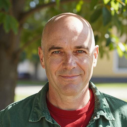 Smiling Man in Sunlit Greenery
