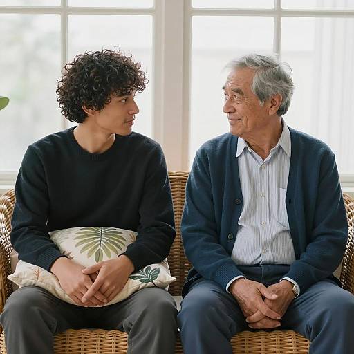 Candid Moment on a Wicker Bench