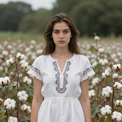 Young Woman in Cotton Field