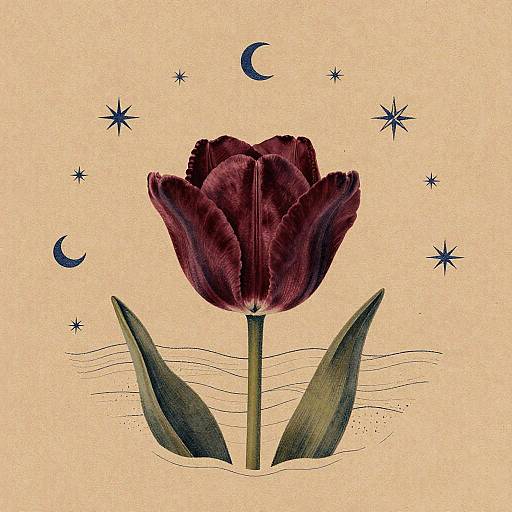 Vintage Burgundy Tulip Botanical Print