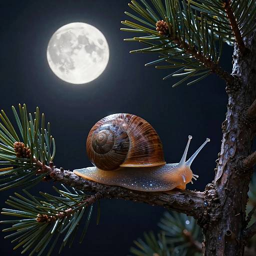 Moonlit Snail on Starry Pine Branch
