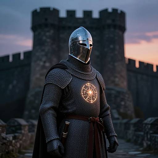 Medieval Holy Knight at Twilight Fortress