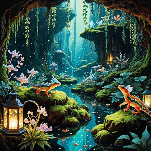 Whimsical Salamander Dragonets in Crystal Cavern