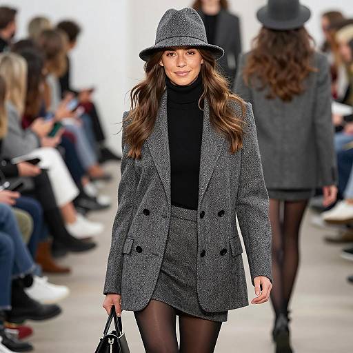 Elegant Runway Model in Herringbone Style