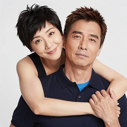 Smiling Woman Hugging Man on White Background