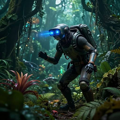 Futuristic Scout in Alien Jungle