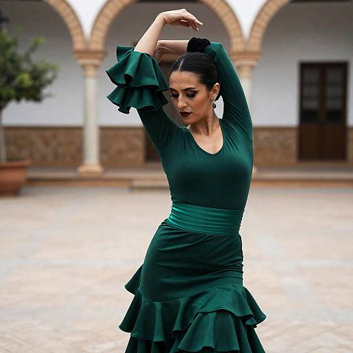 Flamenco Dancer in Emerald Green Dress