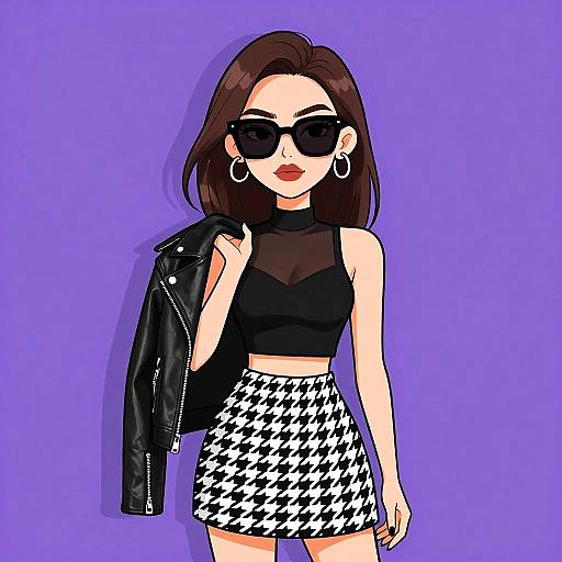 Edgy Woman in Black and White Fashion