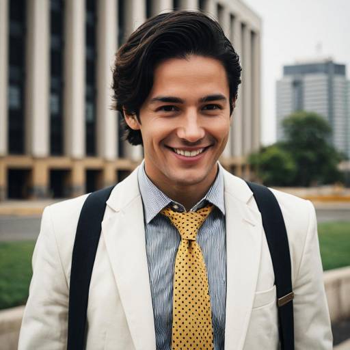 Smiling Young Man in White Suit with Yellow Necktie