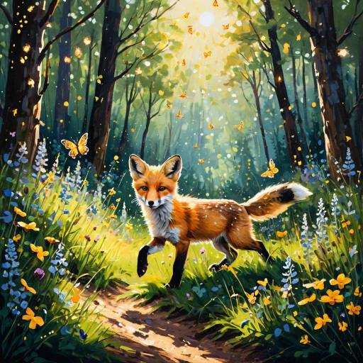 Playful Fox Cub in Sunlit Forest Playful Fox Cub in Sunlit Forest