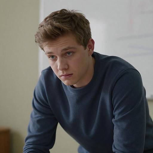 Worried Young Man in Casual Setting