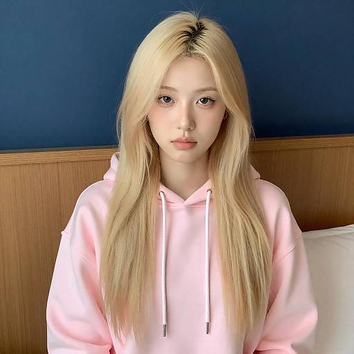 Young Blonde in Pink Hoodie Portrait