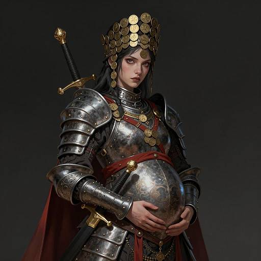 Pregnant Warrior in Ornate Armor