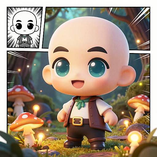 Cheerful Chibi Wizard in Enchanted Forest