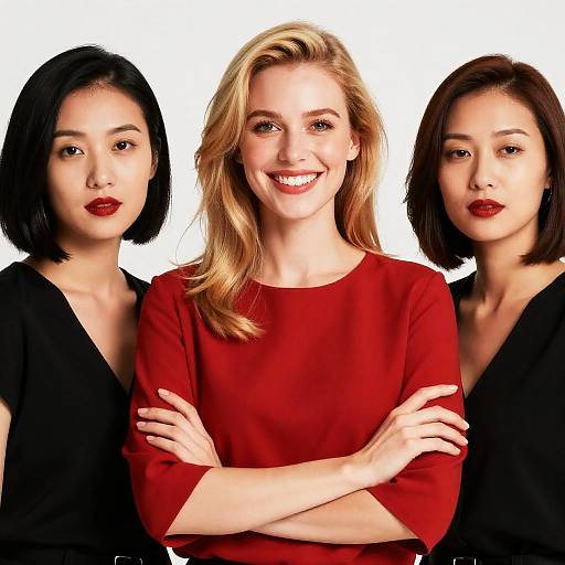 Three Women in Coordinated Fashion Pose
