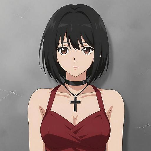Stylish Anime Character in Red Dress