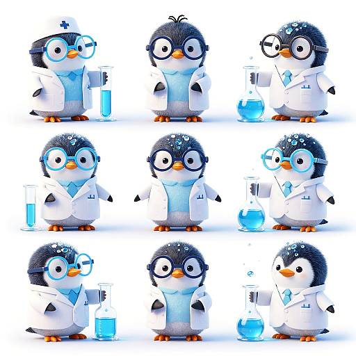 Tiny Penguin Scientist Character Concepts