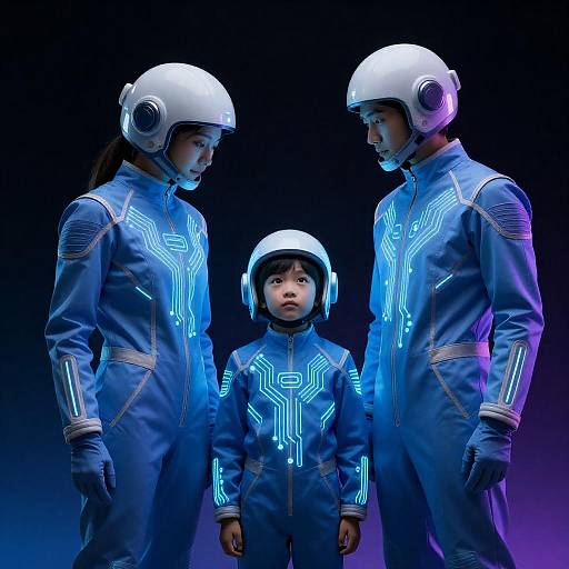 Futuristic Family in Glowing Suits