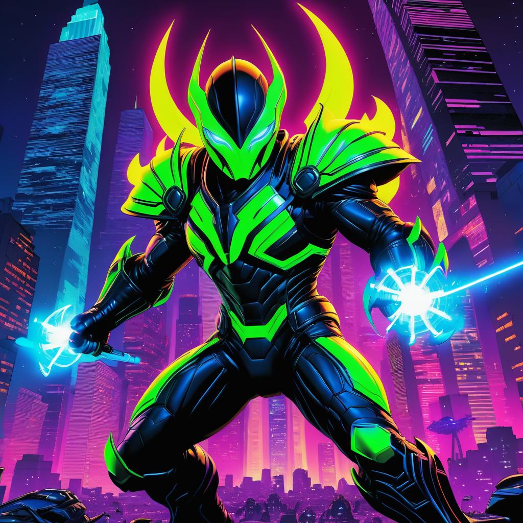 Alien Warrior Battle in Neon City