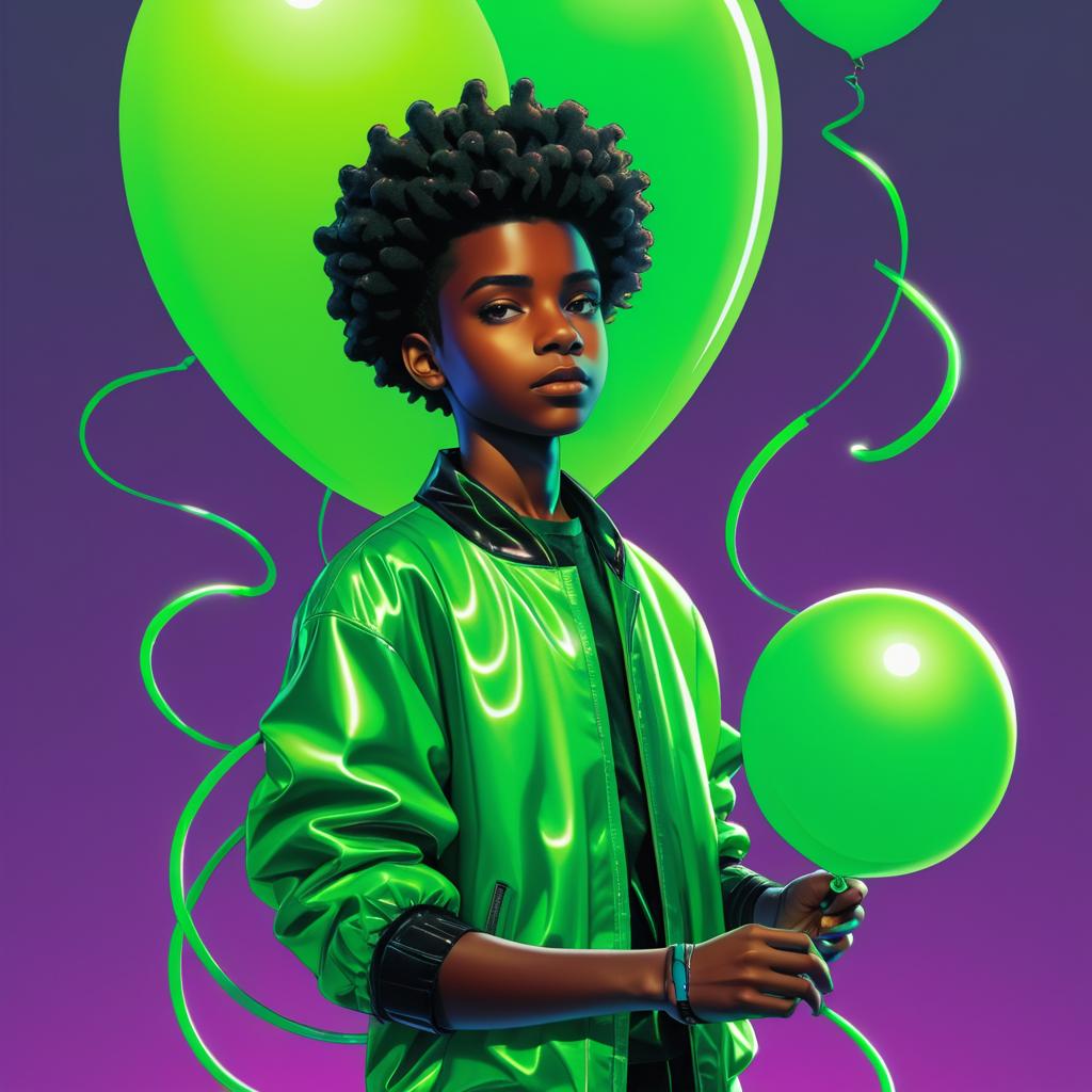 Vibrant Afrofuturism: Teen Boy with Balloons