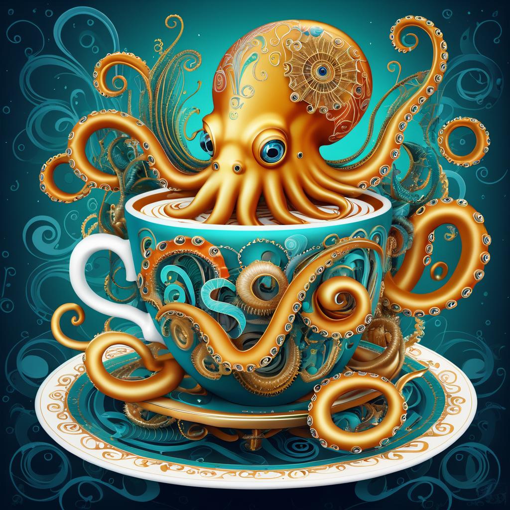 Whimsical Octopus Enjoying Cappuccino Art