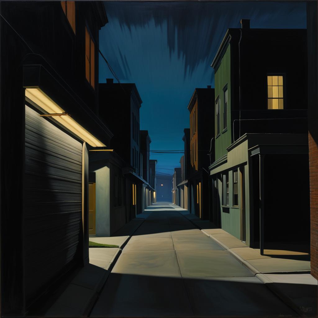 Mid-Century Realism: Twisted Alleyway Scene